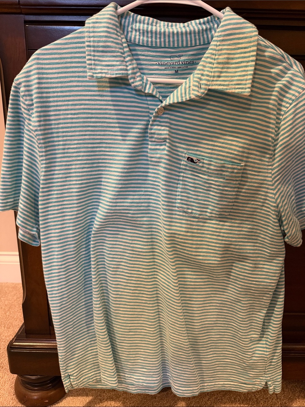 Vineyard Vines Men’s Aqua and White Striped Polo